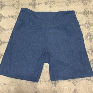 Blue acid washed biker shorts